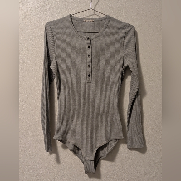 Madewell Tops - Madewell Heather Gray Ribbed Henley Bodysuit